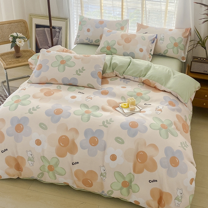 91家纺网 家纺一手货源 找家纺 优尚 2025新款双层纱水洗棉麻四件套 研芳四季