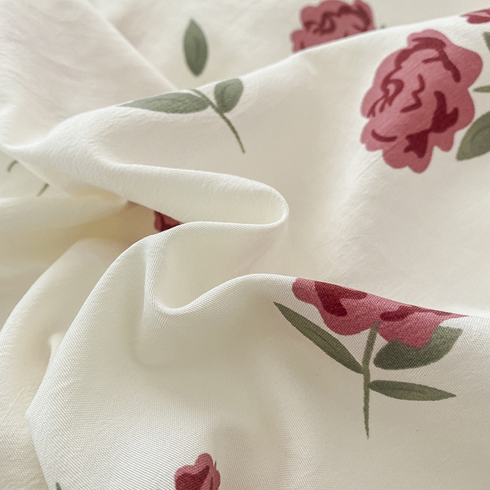 91家纺网 家纺一手货源 找家纺 优尚 2025新款双层纱水洗棉麻四件套 晨露玫瑰