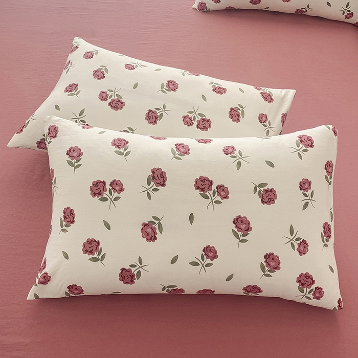 91家纺网 家纺一手货源 找家纺 优尚 2025新款双层纱水洗棉麻四件套 晨露玫瑰