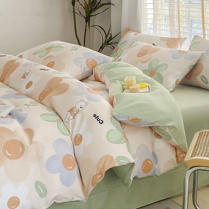 91家纺网 家纺一手货源 找家纺 优尚 2025新款双层纱水洗棉麻四件套 研芳四季