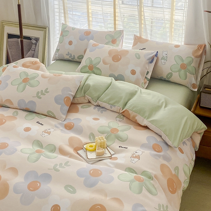 91家纺网 家纺一手货源 找家纺 优尚 2025新款双层纱水洗棉麻四件套 研芳四季