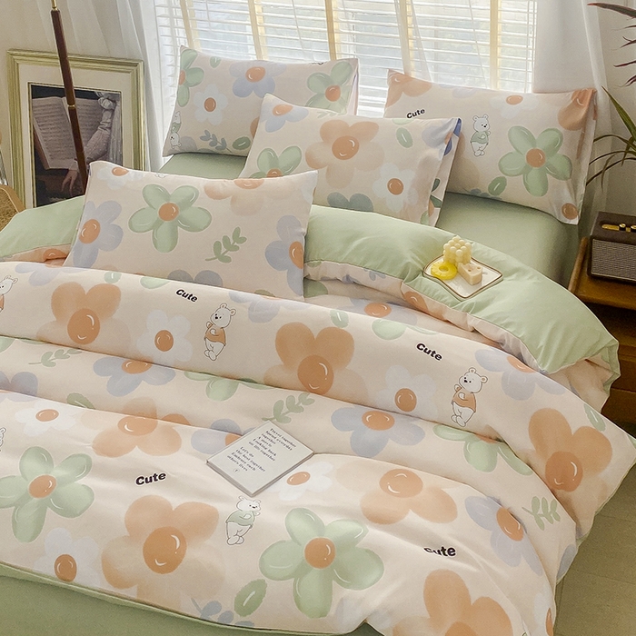 91家纺网 家纺一手货源 找家纺 优尚 2025新款双层纱水洗棉麻四件套 研芳四季