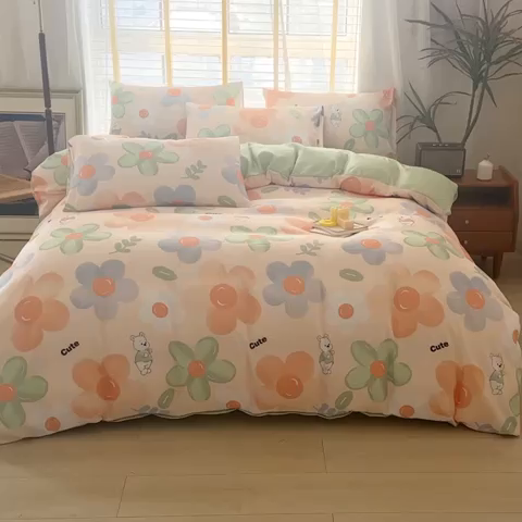 91家纺网 家纺一手货源 找家纺 优尚 2025新款双层纱水洗棉麻四件套 研芳四季