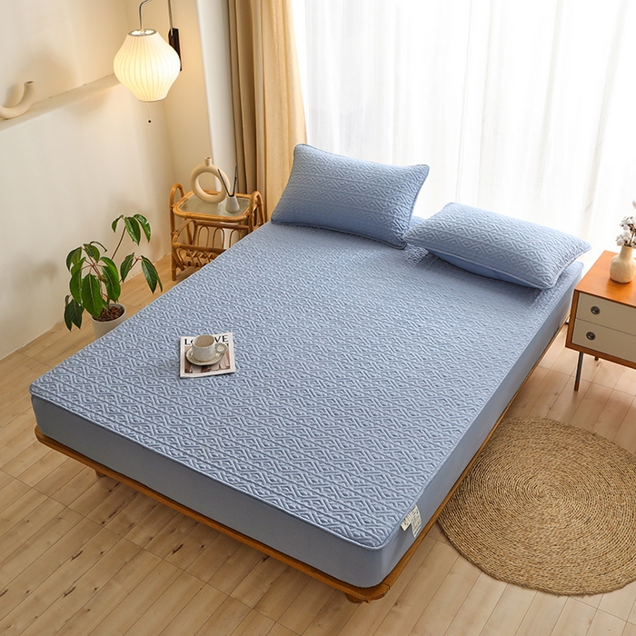 91家纺网 家纺一手货源 找家纺 雪云美 2023新款A类原棉夹棉床笠 锦绣 浅蓝