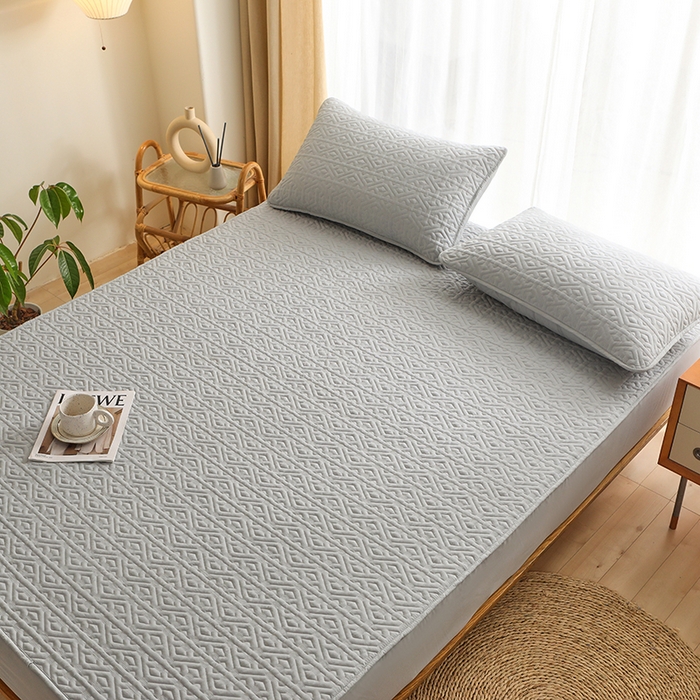 91家纺网 家纺一手货源 找家纺 雪云美 2023新款A类原棉夹棉床笠 锦绣-灰色