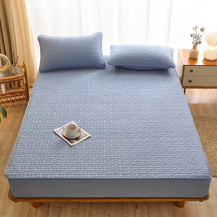 91家纺网 家纺一手货源 找家纺 雪云美 2023新款A类原棉夹棉床笠 锦绣 浅蓝