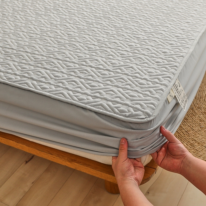 91家纺网 家纺一手货源 找家纺 雪云美 2023新款A类原棉夹棉床笠 锦绣-灰色