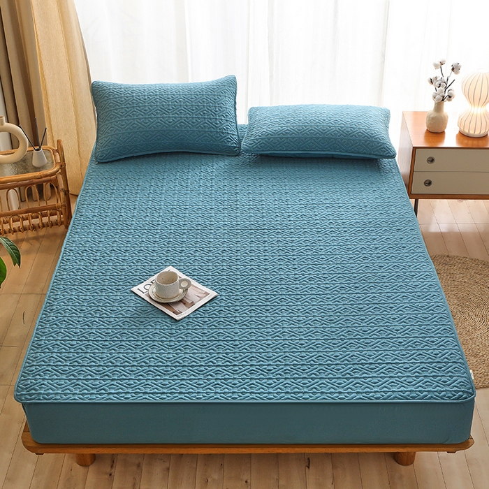 91家纺网 家纺一手货源 找家纺 雪云美 2023新款A类原棉夹棉床笠 锦绣-宾利蓝