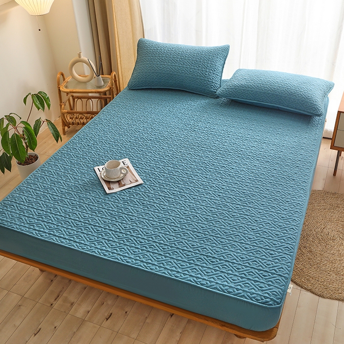 91家纺网 家纺一手货源 找家纺 雪云美 2023新款A类原棉夹棉床笠 锦绣-宾利蓝