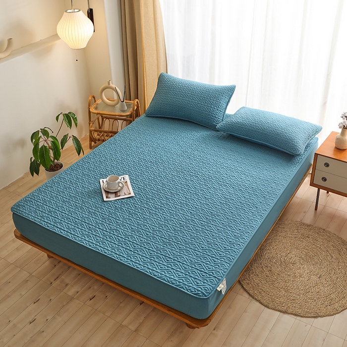 91家纺网 家纺一手货源 找家纺 雪云美 2023新款A类原棉夹棉床笠 锦绣-宾利蓝