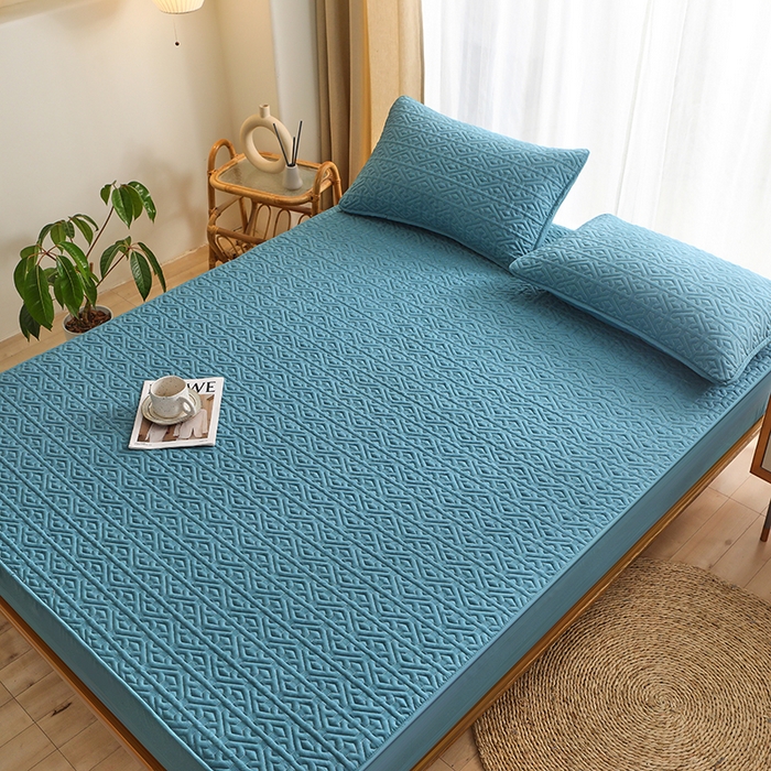 91家纺网 家纺一手货源 找家纺 雪云美 2023新款A类原棉夹棉床笠 锦绣-宾利蓝