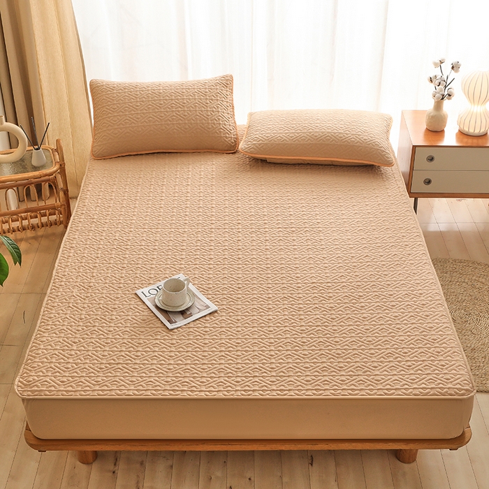 91家纺网 家纺一手货源 找家纺 雪云美 2023新款A类原棉夹棉床笠 锦绣-驼色