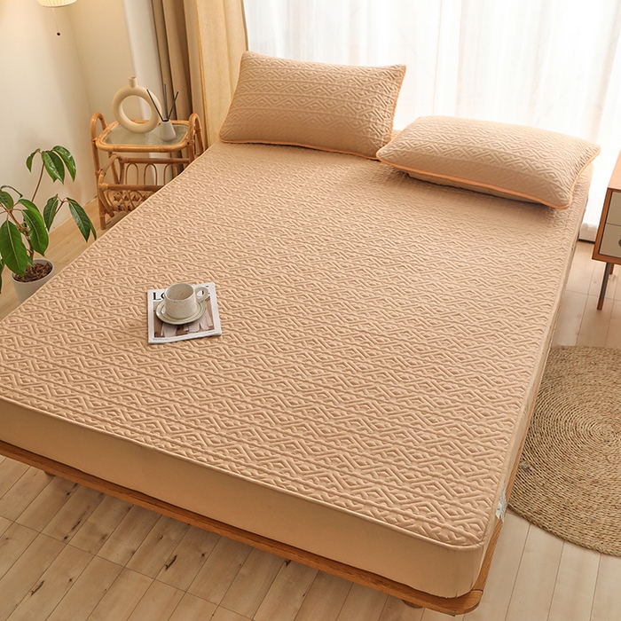 91家纺网 家纺一手货源 找家纺 雪云美 2023新款A类原棉夹棉床笠 锦绣-驼色