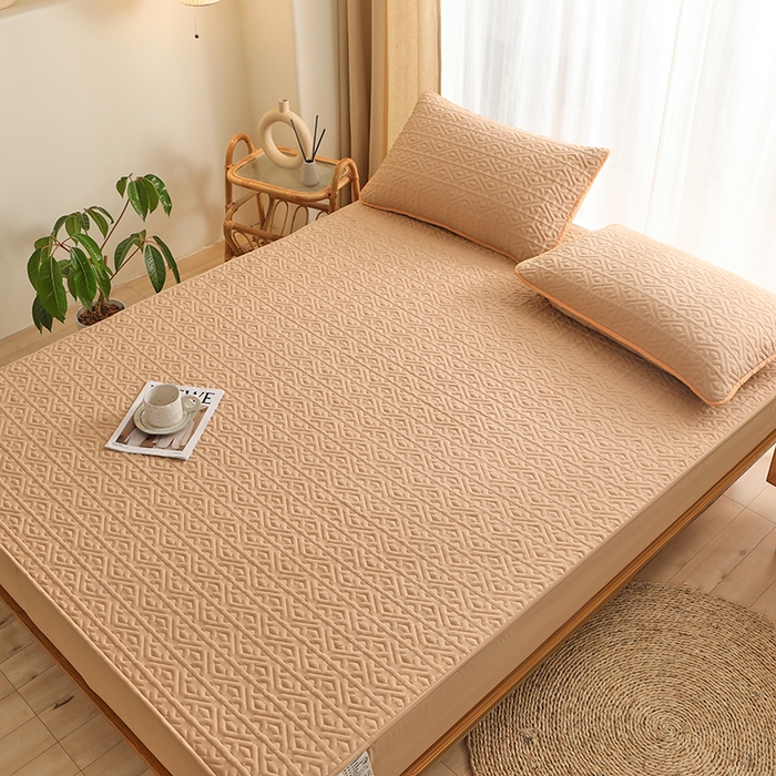 91家纺网 家纺一手货源 找家纺 雪云美 2023新款A类原棉夹棉床笠 锦绣-驼色