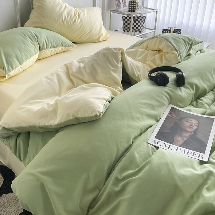 91家纺网 家纺一手货源 找家纺 （总）贝拉梦 2023新款105g超级柔软磨毛亲肤棉双拼简约风四件套