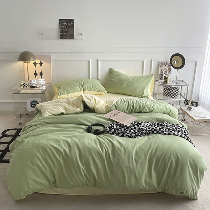 贝拉梦2023新款105g超级柔软磨毛亲肤棉双拼简约风四件套牛油果奶昔