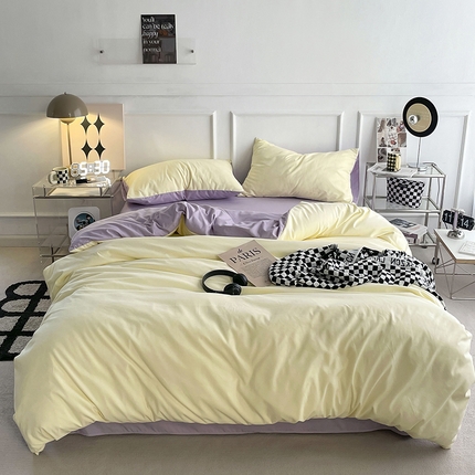 贝拉梦2023新款105g超级柔软磨毛亲肤棉双拼简约风四件套糯叽叽麻薯