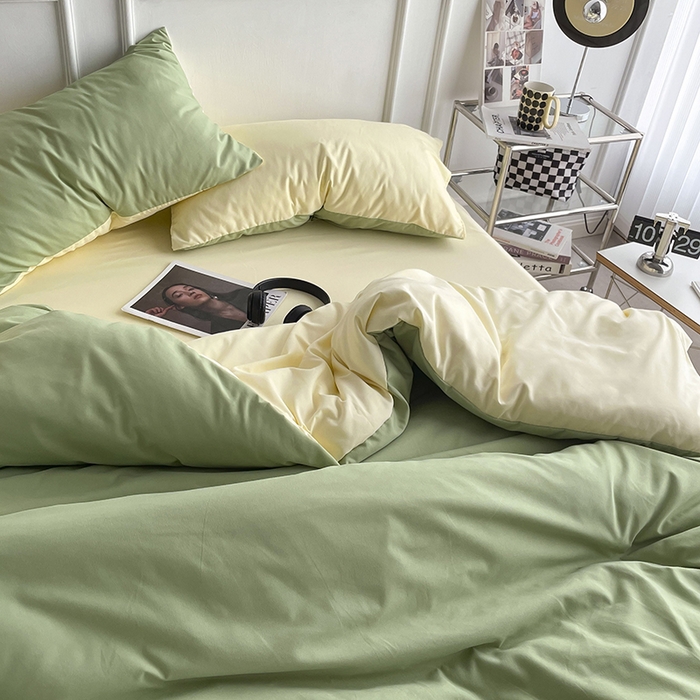 91家纺网 家纺一手货源 找家纺 贝拉梦2023新款105g超级柔软磨毛亲肤棉双拼简约风四件套牛油果奶昔