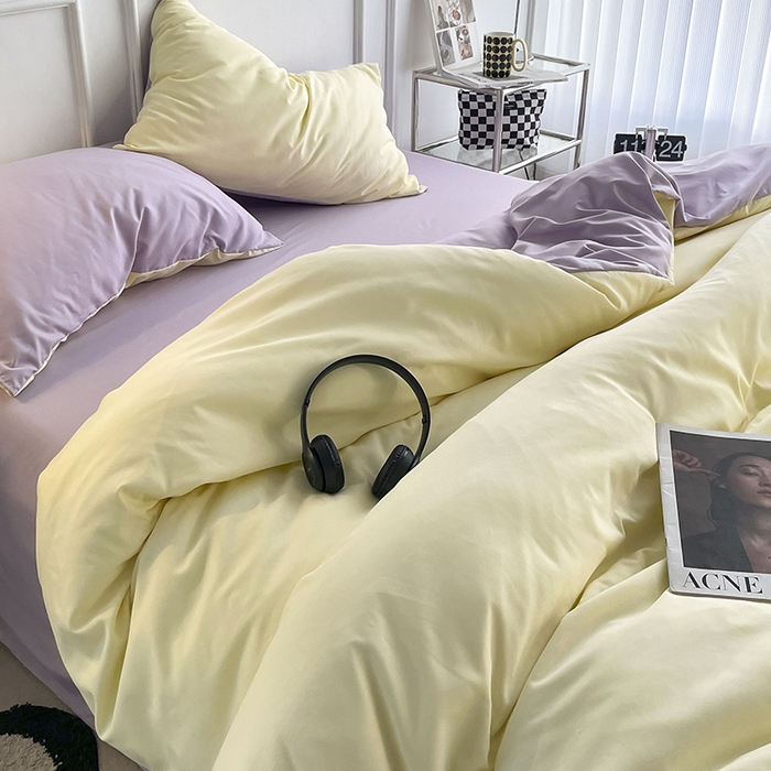 91家纺网 家纺一手货源 找家纺 贝拉梦2023新款105g超级柔软磨毛亲肤棉双拼简约风四件套糯叽叽麻薯