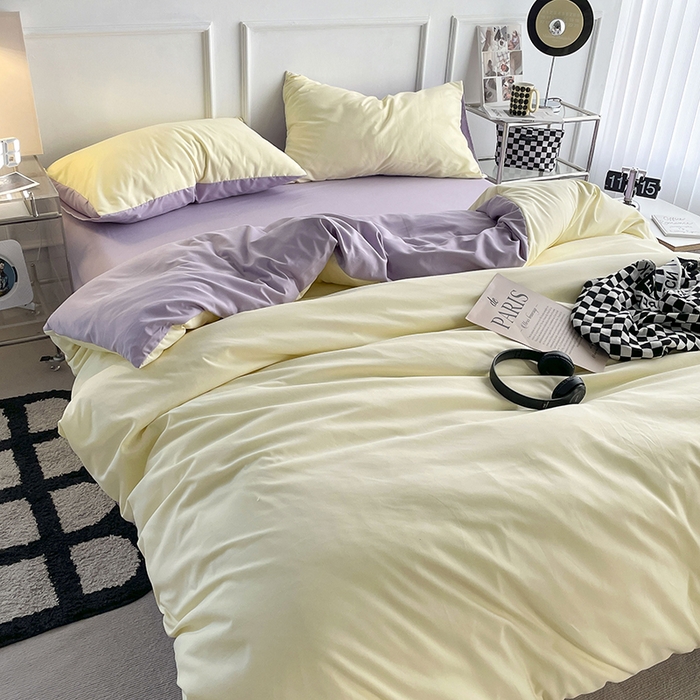 91家纺网 家纺一手货源 找家纺 贝拉梦2023新款105g超级柔软磨毛亲肤棉双拼简约风四件套糯叽叽麻薯