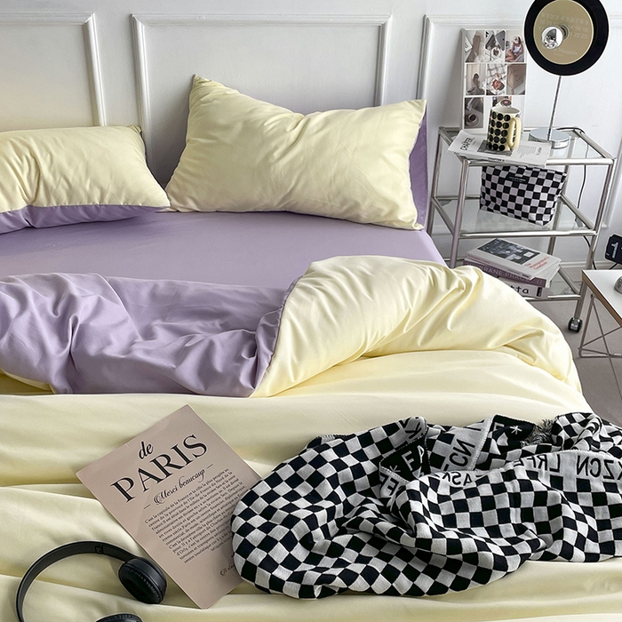 91家纺网 家纺一手货源 找家纺 贝拉梦2023新款105g超级柔软磨毛亲肤棉双拼简约风四件套糯叽叽麻薯