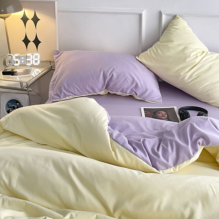 91家纺网 家纺一手货源 找家纺 贝拉梦2023新款105g超级柔软磨毛亲肤棉双拼简约风四件套糯叽叽麻薯