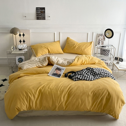 贝拉梦2023新款105g超级柔软磨毛亲肤棉双拼简约风四件套 香橙拿铁