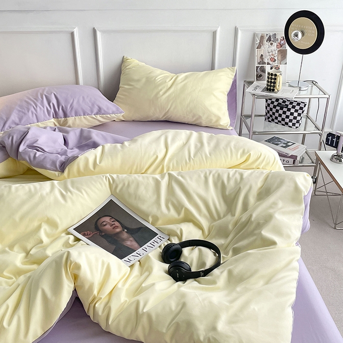 91家纺网 家纺一手货源 找家纺 贝拉梦2023新款105g超级柔软磨毛亲肤棉双拼简约风四件套糯叽叽麻薯