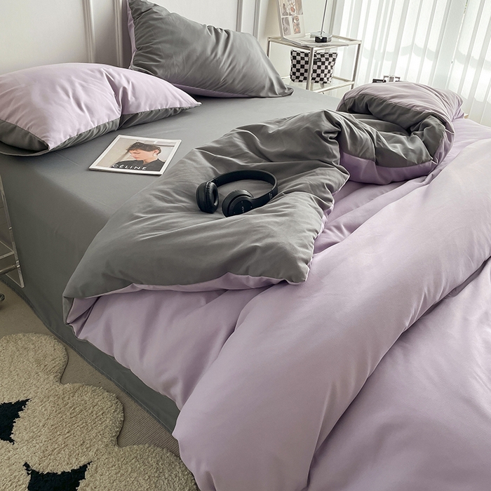 91家纺网 家纺一手货源 找家纺 贝拉梦2023新款105g超级柔软磨毛亲肤棉双拼简约风四件套 芋泥啵啵