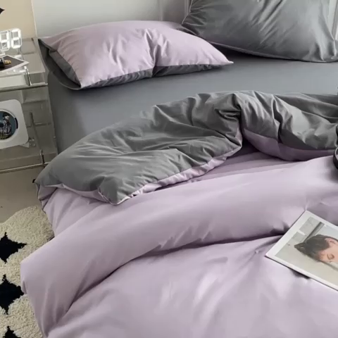 91家纺网 家纺一手货源 找家纺 贝拉梦2023新款105g超级柔软磨毛亲肤棉双拼简约风四件套 芋泥啵啵