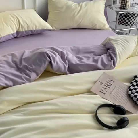 91家纺网 家纺一手货源 找家纺 贝拉梦2023新款105g超级柔软磨毛亲肤棉双拼简约风四件套糯叽叽麻薯