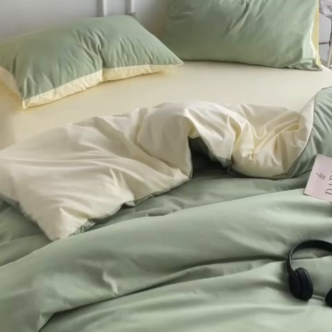 91家纺网 家纺一手货源 找家纺 （总）贝拉梦 2023新款105g超级柔软磨毛亲肤棉双拼简约风四件套