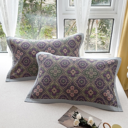 91家纺网 家纺一手货源 找家纺 总2025新款全棉三层纱枕巾细纱色织提花枕头盖巾透气吸汗轻薄款52*82/对