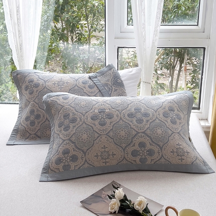 91家纺网 家纺一手货源 找家纺 总2025新款全棉三层纱枕巾细纱色织提花枕头盖巾透气吸汗轻薄款52*82/对