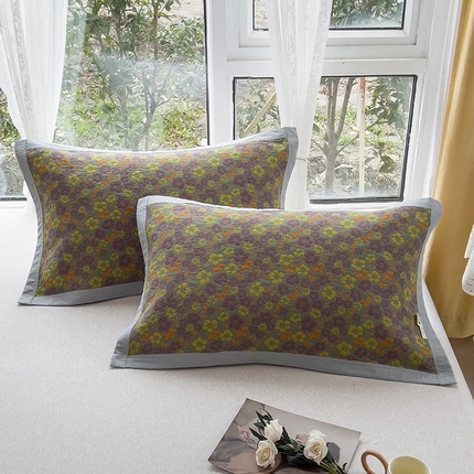 91家纺网 家纺一手货源 找家纺 总2025新款全棉三层纱枕巾细纱色织提花枕头盖巾透气吸汗轻薄款52*82/对