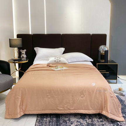 91家纺网 家纺一手货源 找家纺 耀悦家纺 2023新款莫代尔刺绣夏被 棕黄