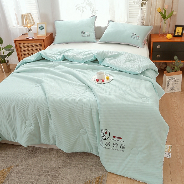 91家纺网 家纺一手货源 找家纺 百花王2023款泡泡水洗棉夏凉被 墨绿色