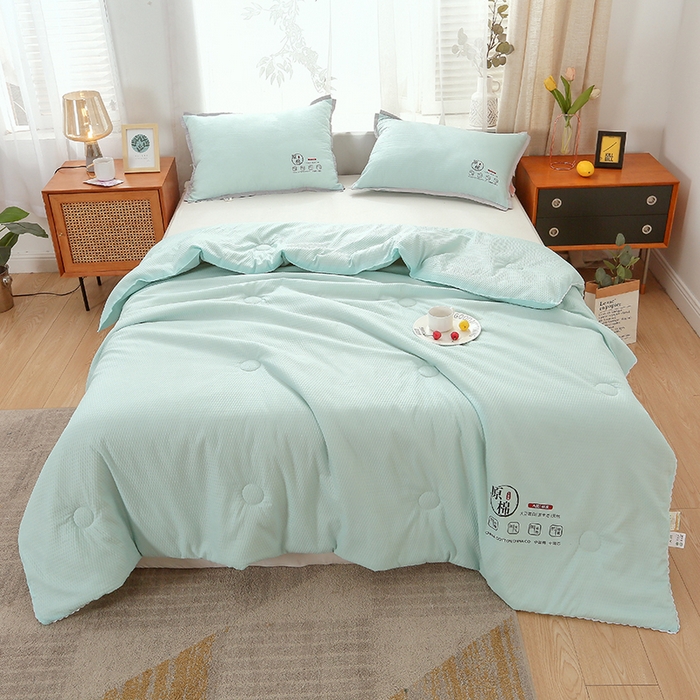 91家纺网 家纺一手货源 找家纺 百花王2023款泡泡水洗棉夏凉被 墨绿色
