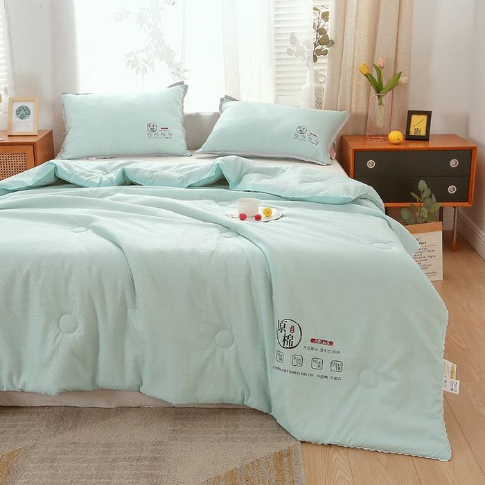 91家纺网 家纺一手货源 找家纺 百花王2023款泡泡水洗棉夏凉被 墨绿色