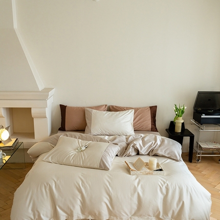 91家纺网 家纺一手货源 找家纺 （总）华超针织 2023新款100支贡缎拼色四件套