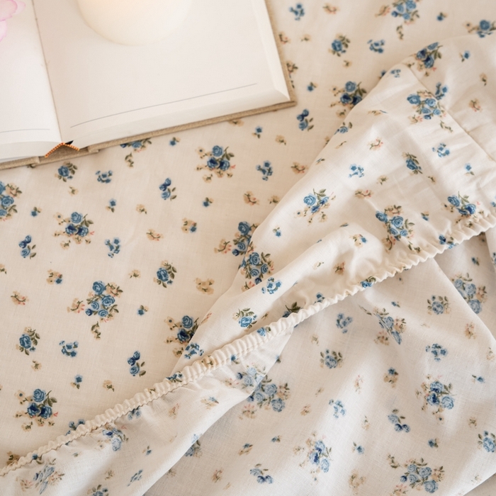 91家纺网 家纺一手货源 找家纺 2023时光里 春夏A类双层纱 床笠 蓝馨