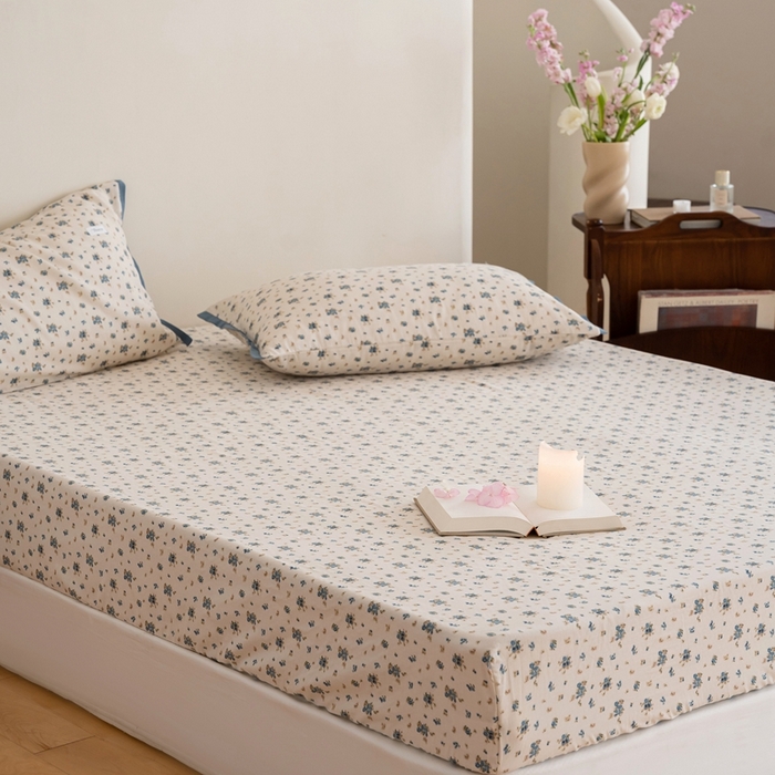 91家纺网 家纺一手货源 找家纺 2023时光里 春夏A类双层纱 床笠 蓝馨