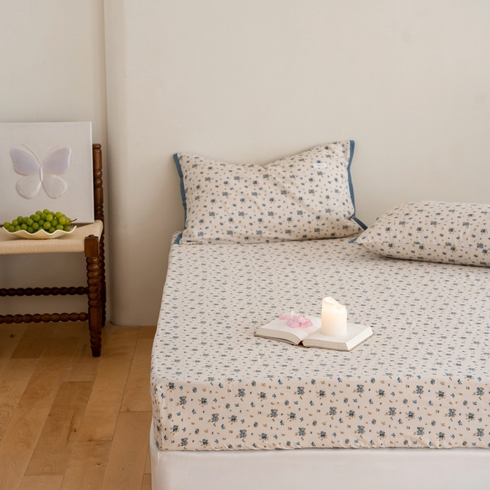 91家纺网 家纺一手货源 找家纺 2023时光里 春夏A类双层纱 床笠 蓝馨