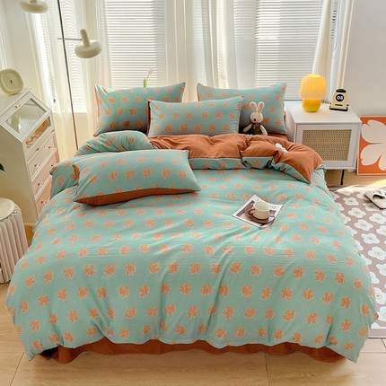 畅畅家纺2023新款a类双层纱水洗棉麻四件套（可卖单品） 枫叶风格二