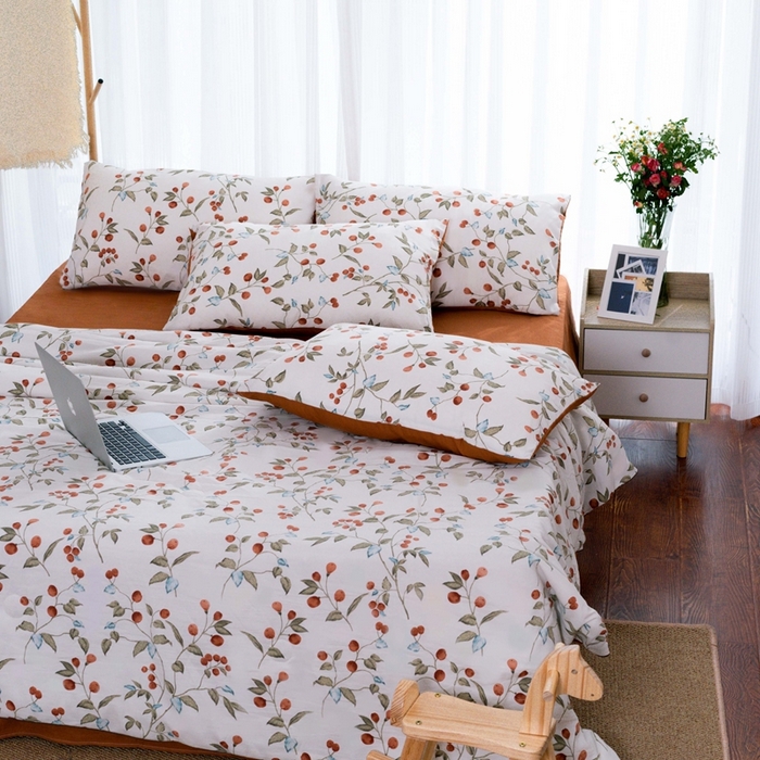 91家纺网 家纺一手货源 找家纺 畅畅家纺2023新款a类双层纱水洗棉麻四件套（可卖单品） 红豆