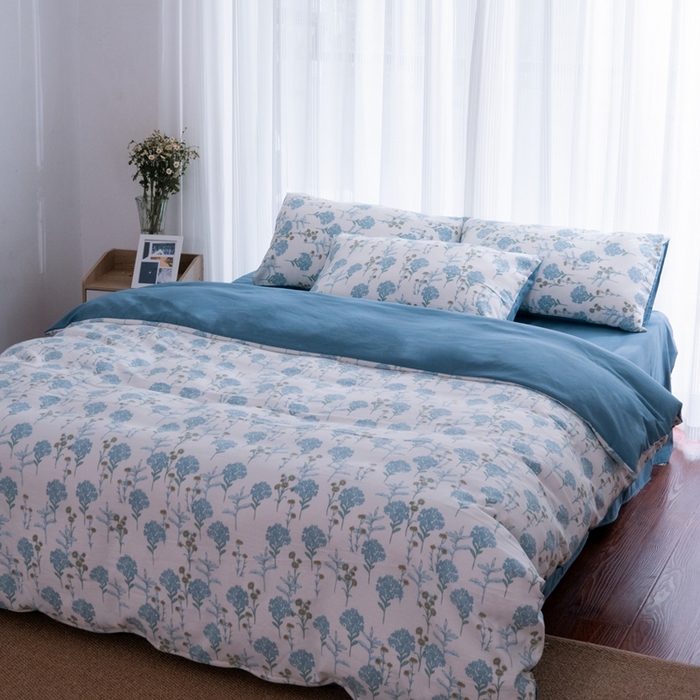 91家纺网 家纺一手货源 找家纺 畅畅家纺2023新款a类双层纱水洗棉麻四件套（可卖单品） 绿荫