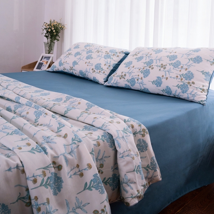 91家纺网 家纺一手货源 找家纺 畅畅家纺2023新款a类双层纱水洗棉麻四件套（可卖单品） 绿荫