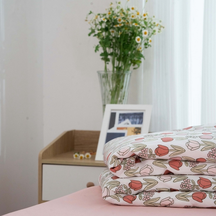 91家纺网 家纺一手货源 找家纺 畅畅家纺2023新款a类双层纱水洗棉麻四件套（可卖单品） 郁金香