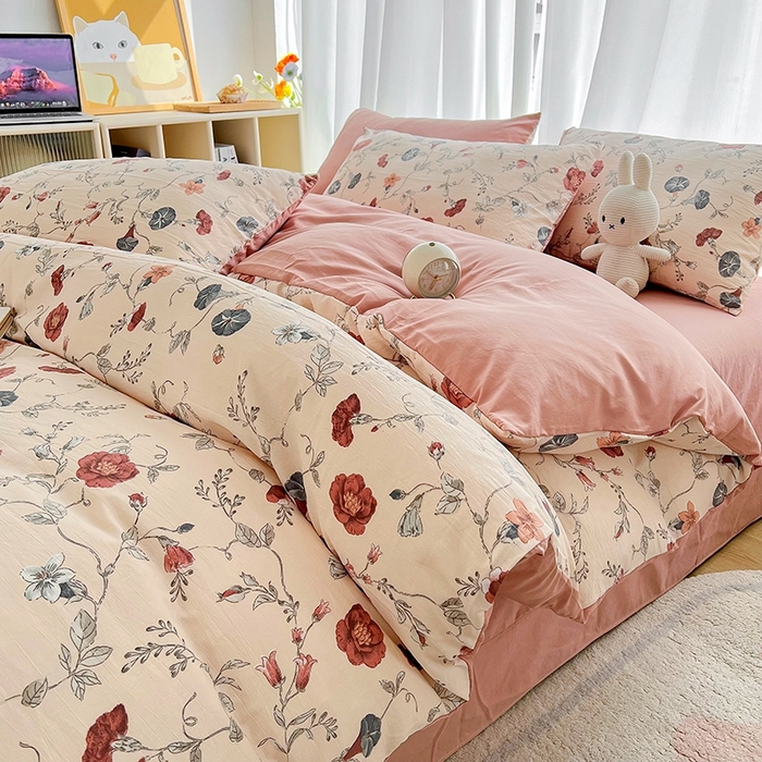 91家纺网 家纺一手货源 找家纺 畅畅家纺2023新款a类双层纱水洗棉麻四件套（可卖单品） 夕颜