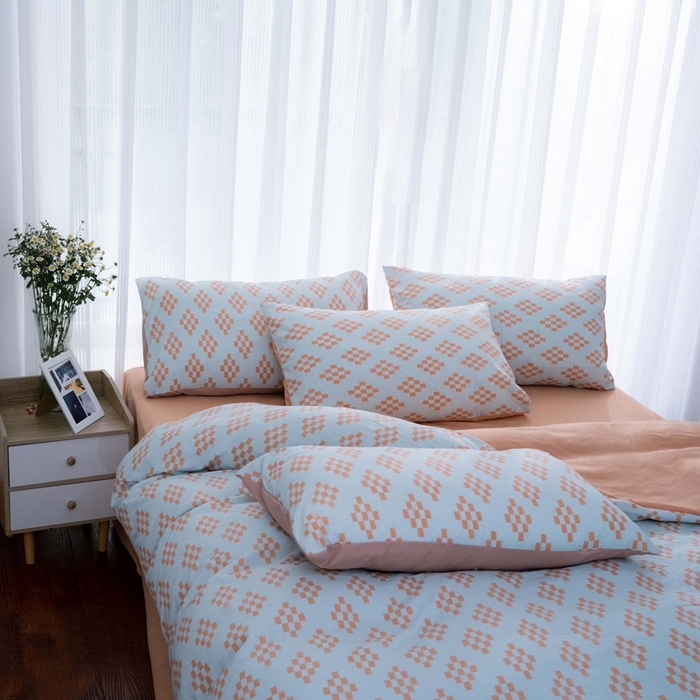 91家纺网 家纺一手货源 找家纺 畅畅家纺2023新款a类双层纱水洗棉麻四件套（可卖单品） 长方格